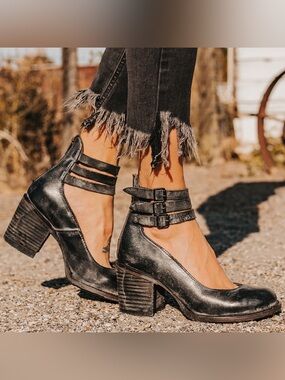 Freebird RANDI Black Double-Ankle Strap Heeled Booties